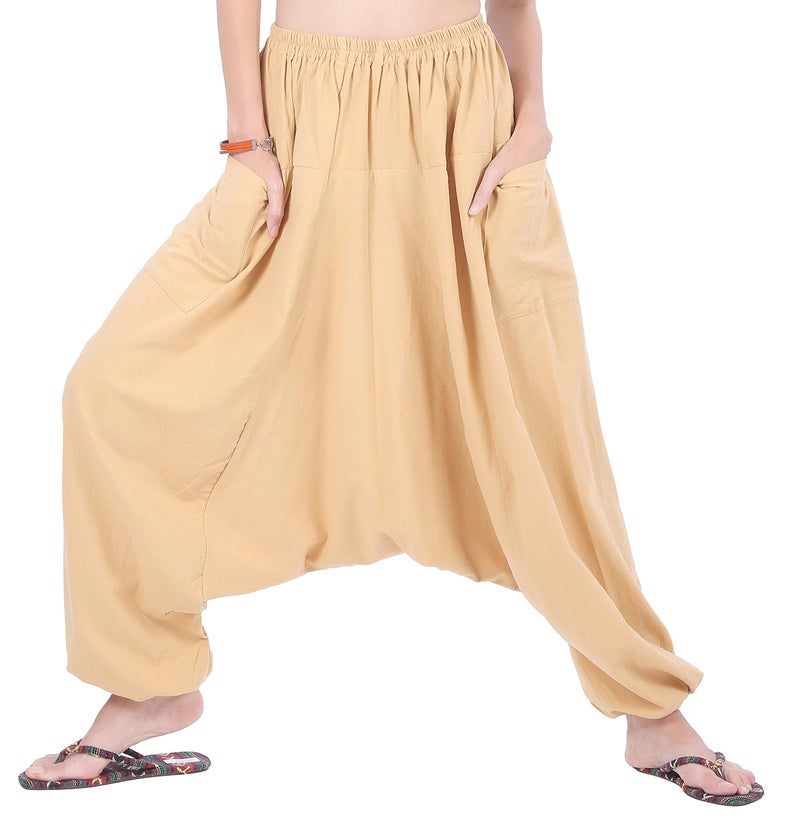 CandyHusky Women Cotton Harem Pants Casual Elastic Waist Boho Pants ComfortSoft - Khaki - Image 2
